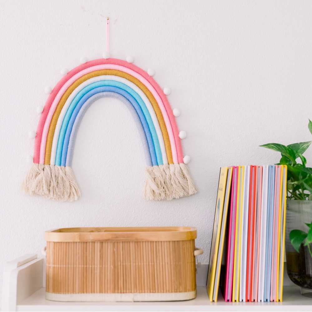 Rainbow Macrame Home Decor, Nursery, Office, Baby Shower, Size Large